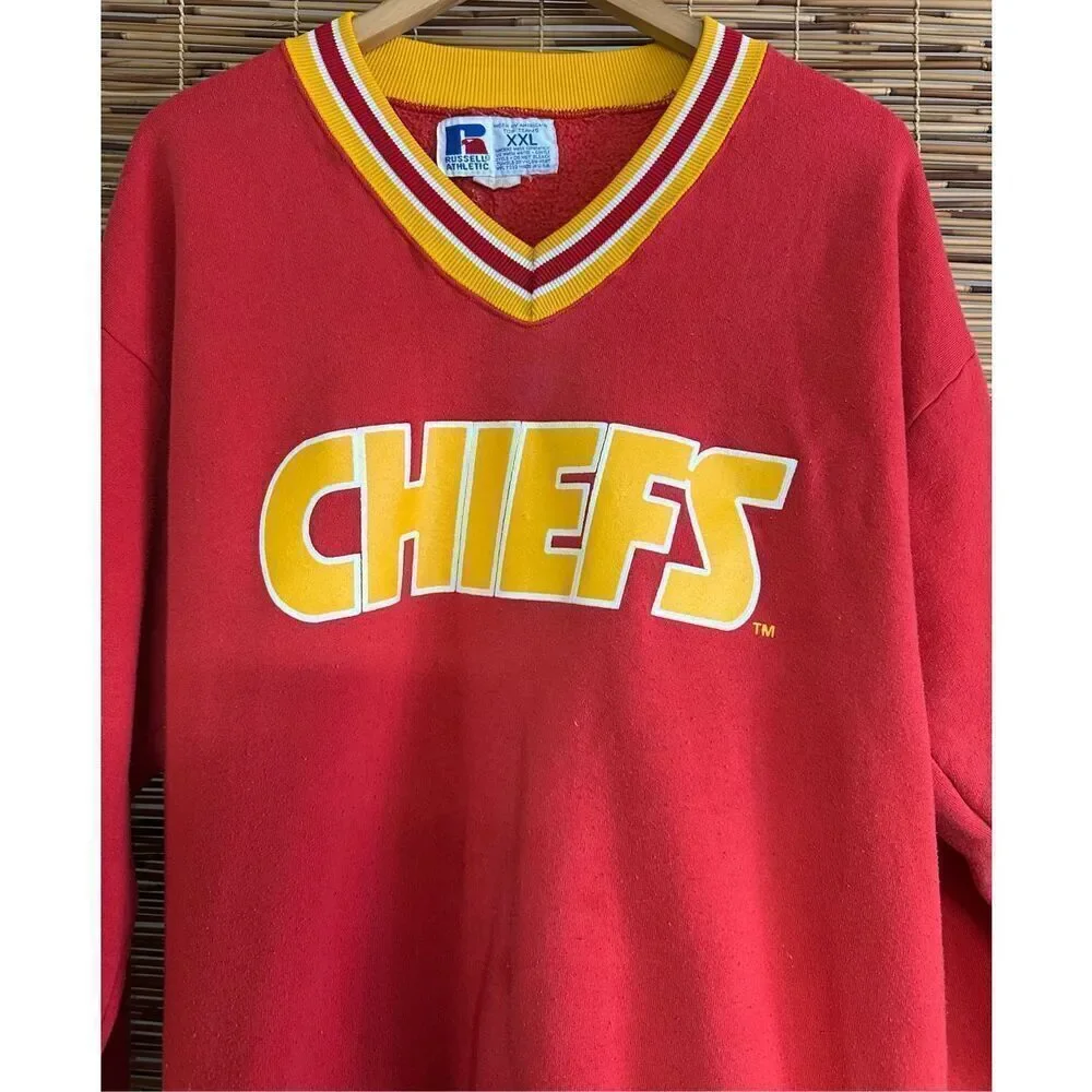 Russell Athletic Kansas City Chiefs XXL Vintage V Neck Pullover Sweatshirt